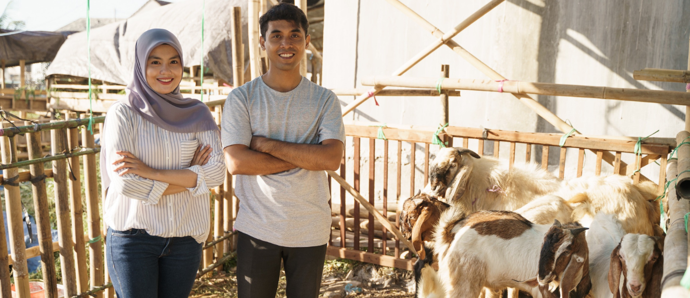 sepasang suami istri disebelah kambing
